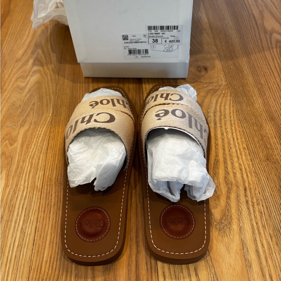 Chloe Woody Logo Slide Sandal Size 38 Blushy Beige - Picture 13 of 13